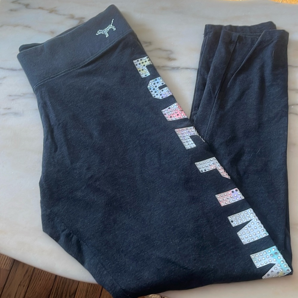 victoria’s secret pink yogal pants bling size large charcoal grey